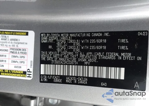 2024 Lexus Nx 250 Premium z USA, uszkodzony, nr VIN 2T2GDCAZ2RC006754